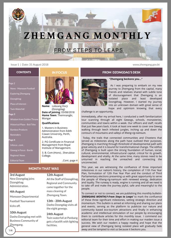 Zhemgang Monthly - From Steps to Leaps (Monthly Bulletin) launched 